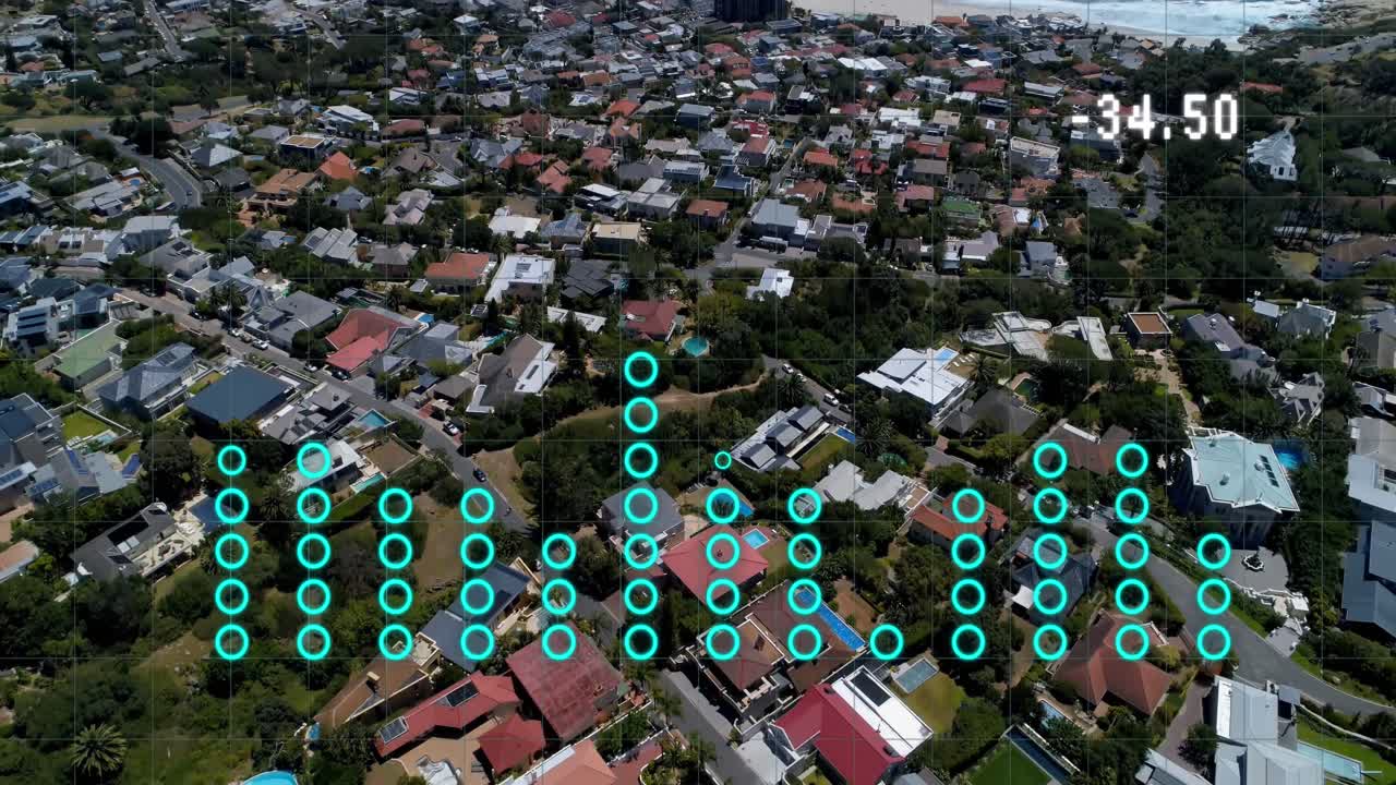 animación de gráficos financieros sobre el paisaje urbano