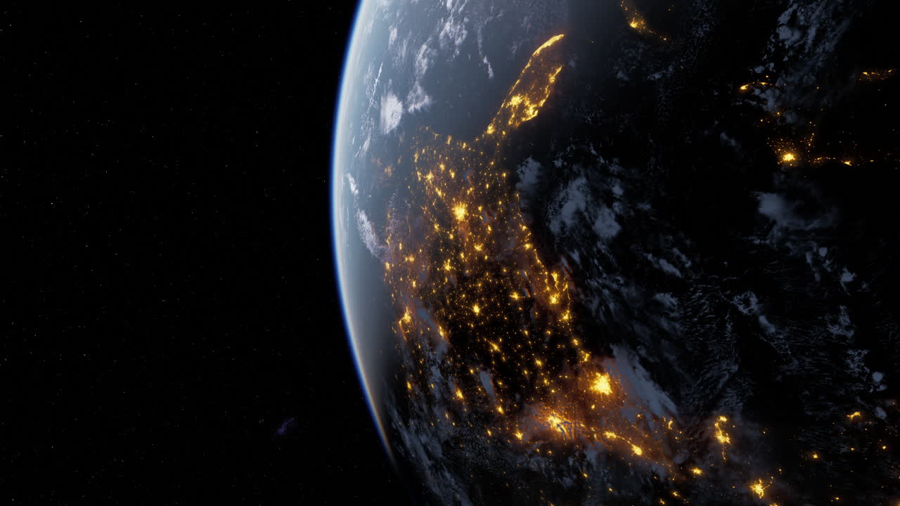 la tierra desde el espacio, vista nocturna