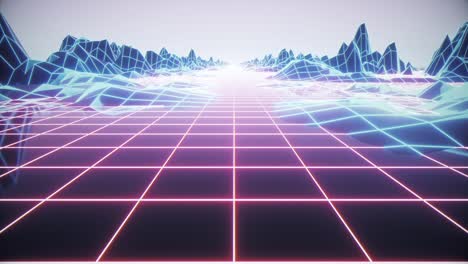 loop retro futurista imágenes de fondo estilo de los años ochenta. paisaje digital en un mundo cibernético