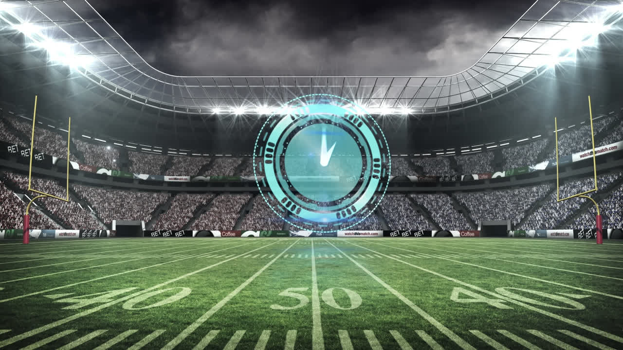 Animazione di orologio digitale su stadio di rugby