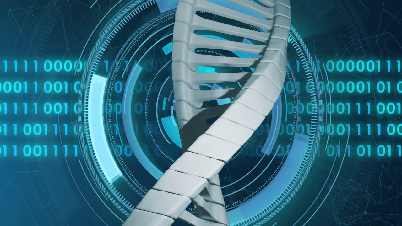 animazione del filamento di dna su scansione di portata e elaborazione dei dati