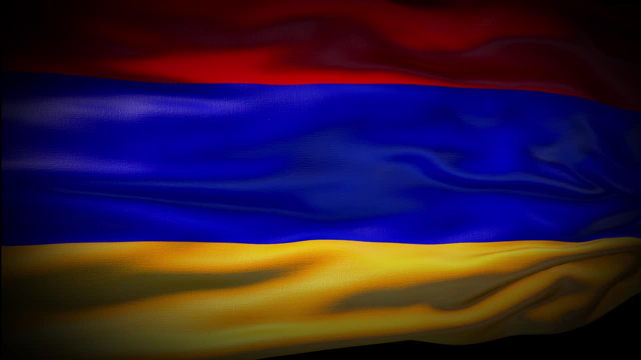 Animation Armenia flag is waving seamless loop. Armenia flag waving in the wind. Realistic 4K national flag of Armenia Closeup.