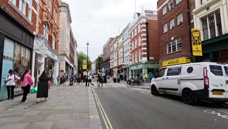 pedestrians and vehicles on a bustling city street