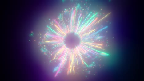 rainbow colored particle streaks forming an vibrant circle, colored opening abstract eye