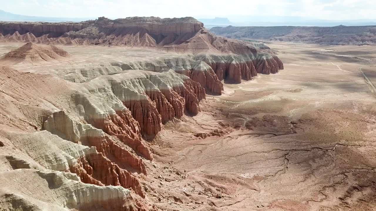 Aerial View of a Desert Landscape with Striking Rock Formations