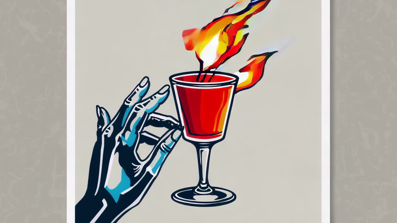 Stylized Graphic of Hands and a Flaming Goblet