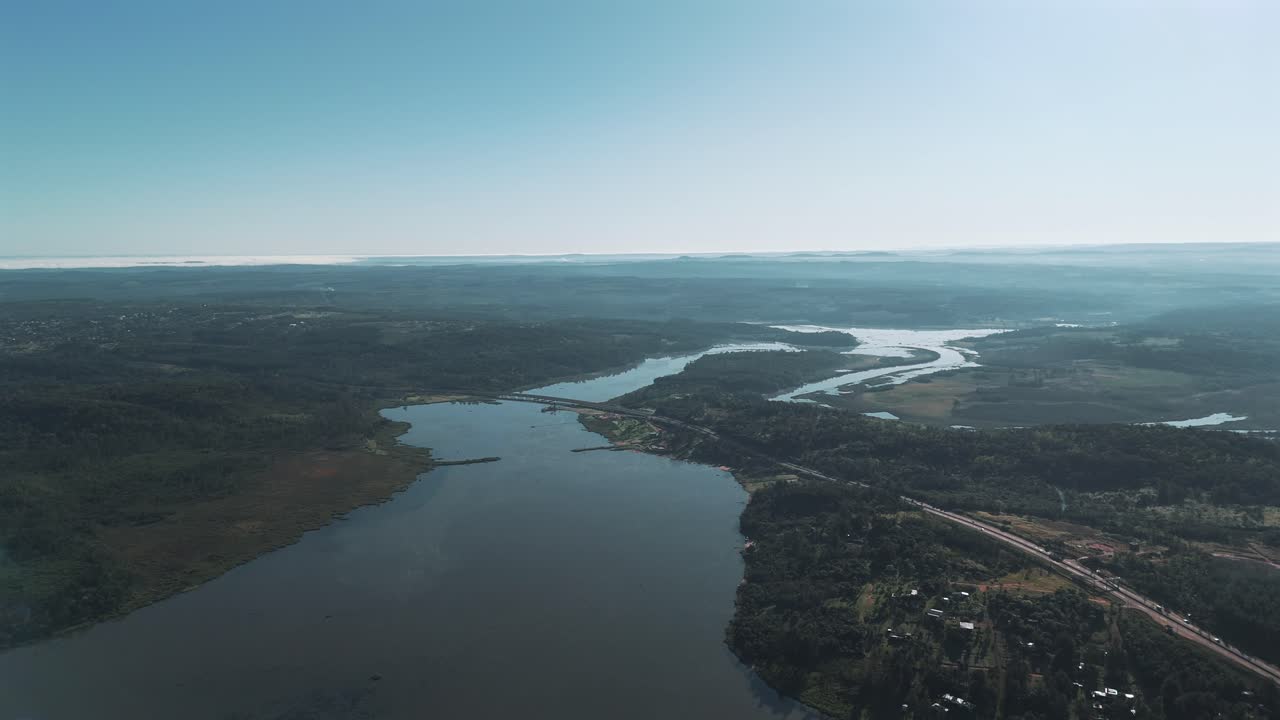 Panoramic aerial view of the Yabebirí stream, derivation of the Paraná River. Misiones, Argentina. 4k.