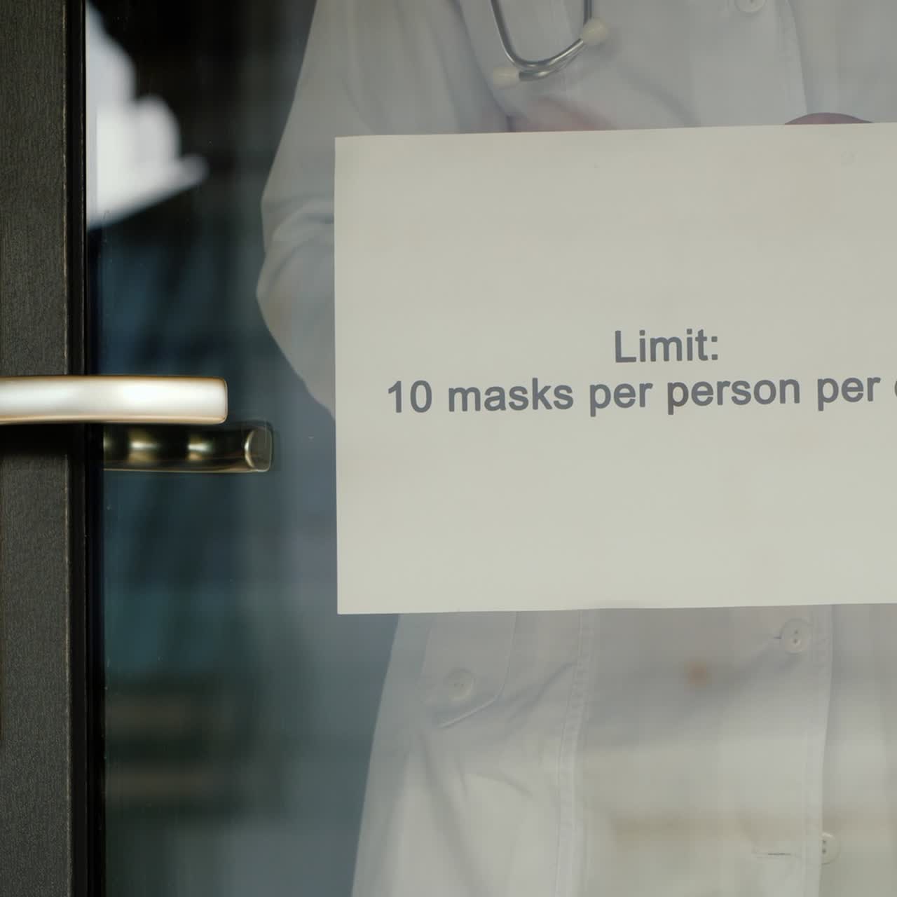 Announcement On The Pharmacy Door About The Limit Of Sales Of Medical Masks