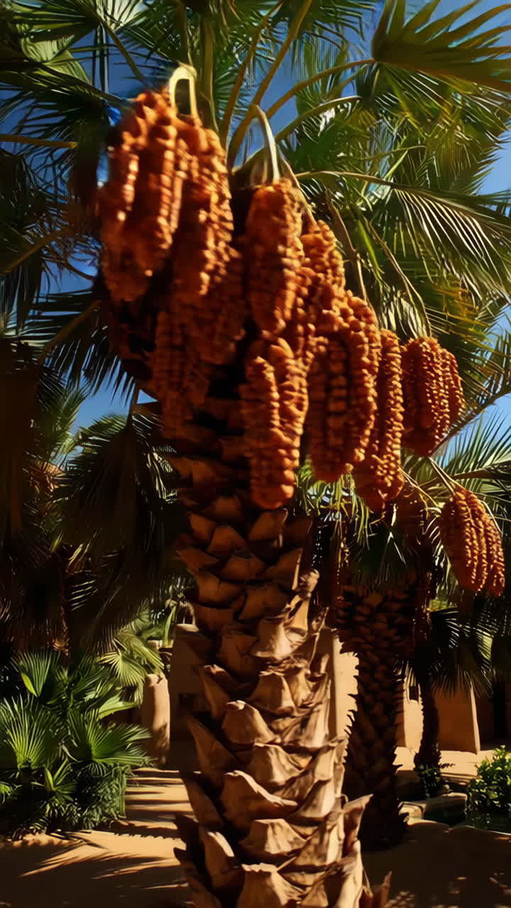 Palm Trees and Adobe Buildings in a Desert Oasis