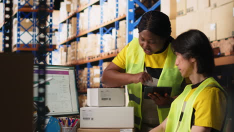 vertical video depot coworkers processing orders and preparing the packages together