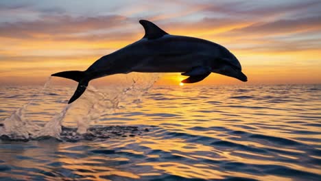 a majestic dolphin leaps joyfully into the golden sunset, capturing the essence of ocean life in a stunning display of nature's grace and beauty