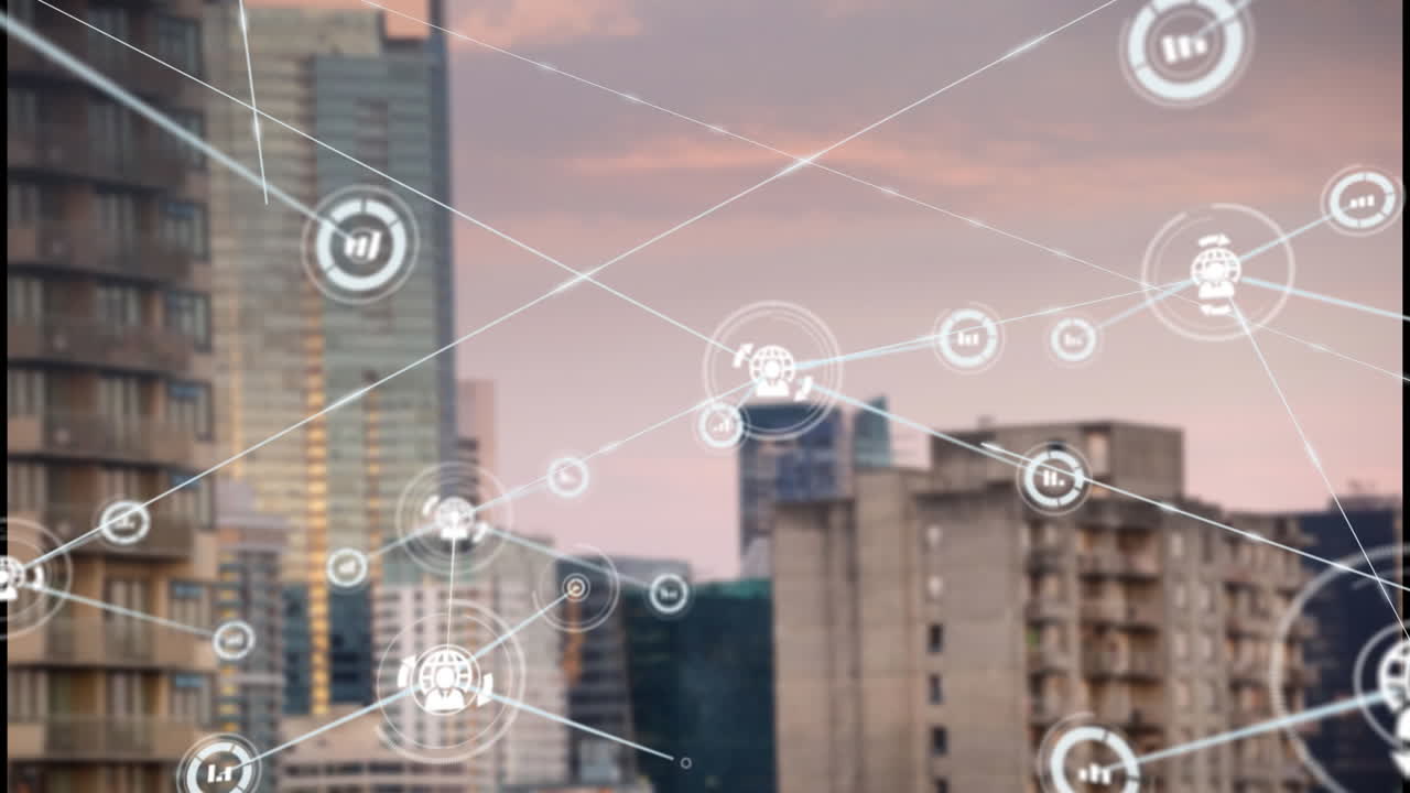 도시 풍경에 대한 연결 네트워크의 애니메이션