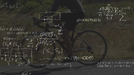 ecuaciones matemáticas contra el hombre en bicicleta en la carretera