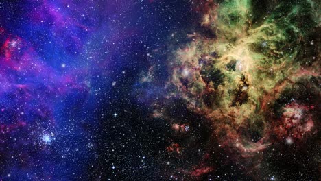 nuvens de nebulosa amarelas vermelhas e azuis movendo-se no vácuo do universo, espaço