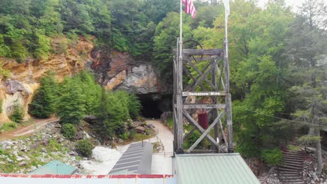 4K-Drone-Video-of-Gemstone-Mine-at-Emerald-Village-near-Little-Switzerland,-NC-on-Summer-Day