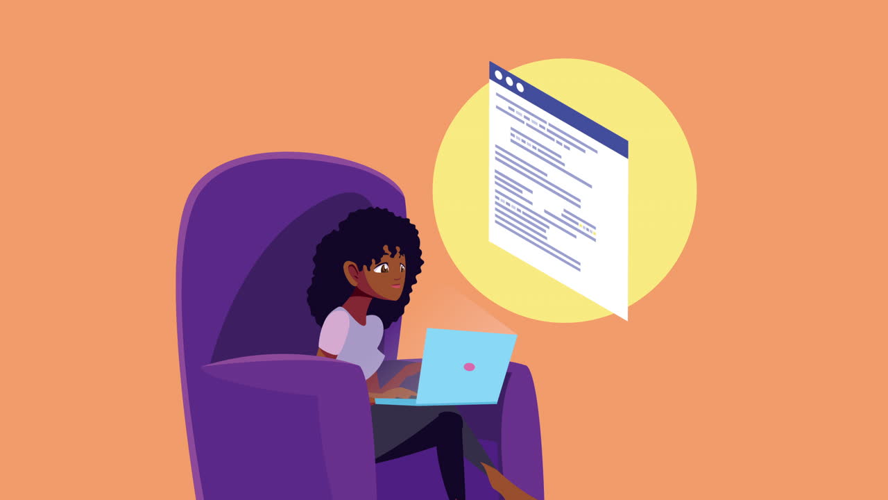woman using laptop work at home campaign animation