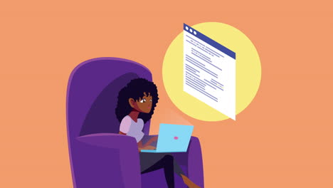 mujer que usa una computadora portátil trabaja en casa animación de campaña