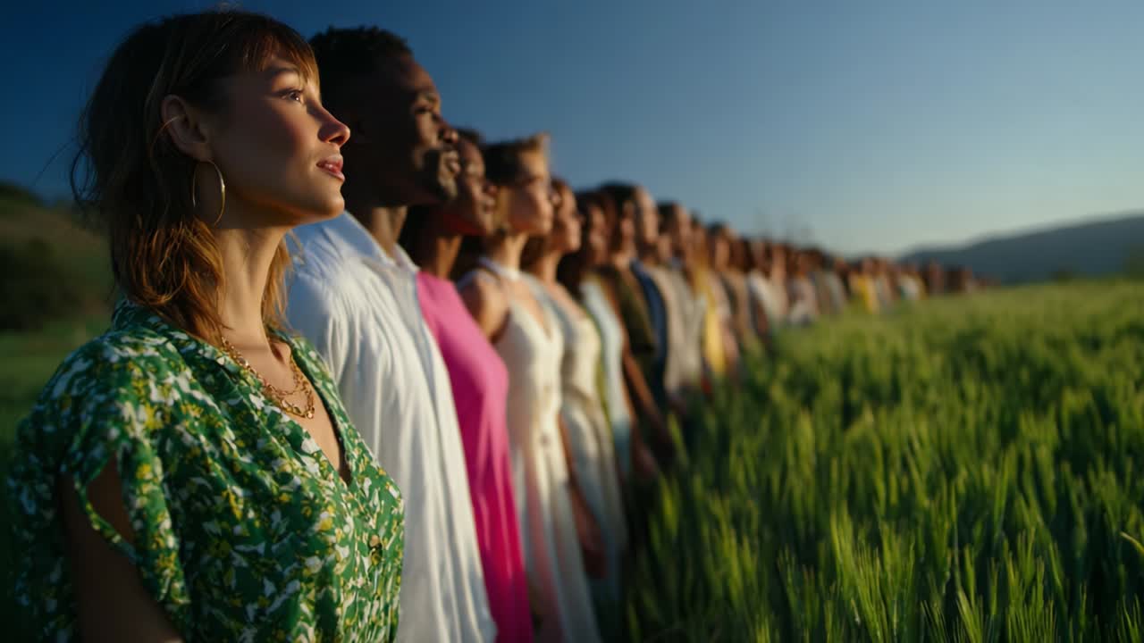 A Diverse Group of People Standing Together in a Field
