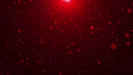 red snow particles gently falling through glowing sunray light create dreamy atmosphere this footage