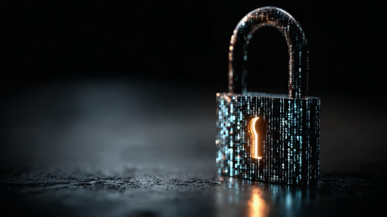 A Close-Up of a Beautifully Designed Digital Lock, Featuring Shimmering Binary Code Patterns and a Glowing Keyhole, Symbolizing Security and Protection