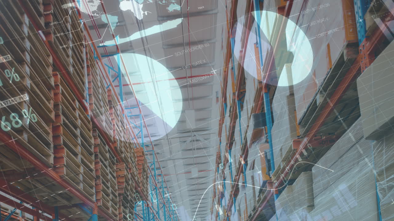 animación de datos financieros y gráficos sobre el almacén