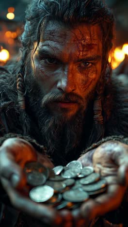 warriors treasure in firelight