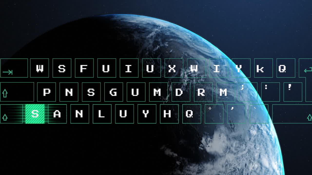 Animation of keyboard and data processing over globe