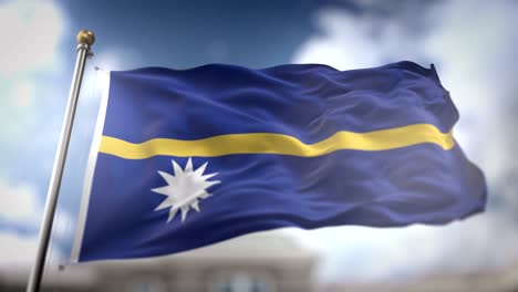 nauru flag waving slow motion 3d rendering blue sky background - seamless loop 4k