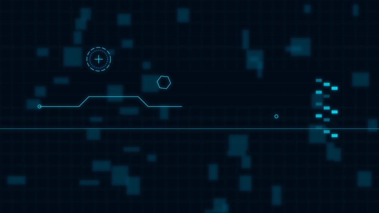 Digital HUD Interface with Moving Geometric Elements and Data Lines