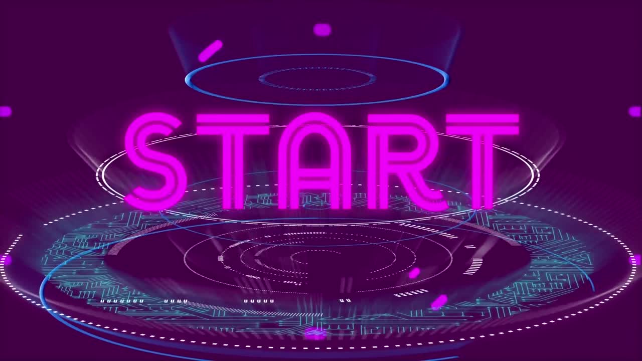 Animation of start text and scope scanning on black background