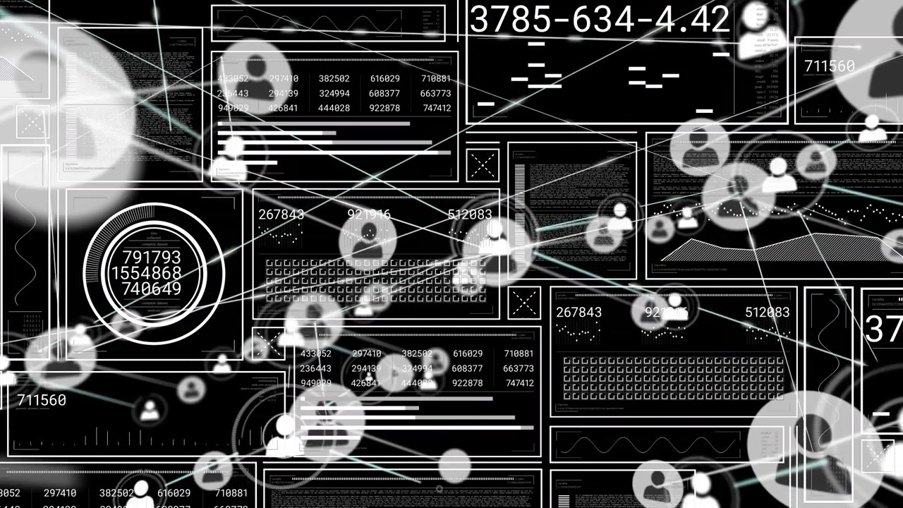 Animation of connections over digital screen with data processing