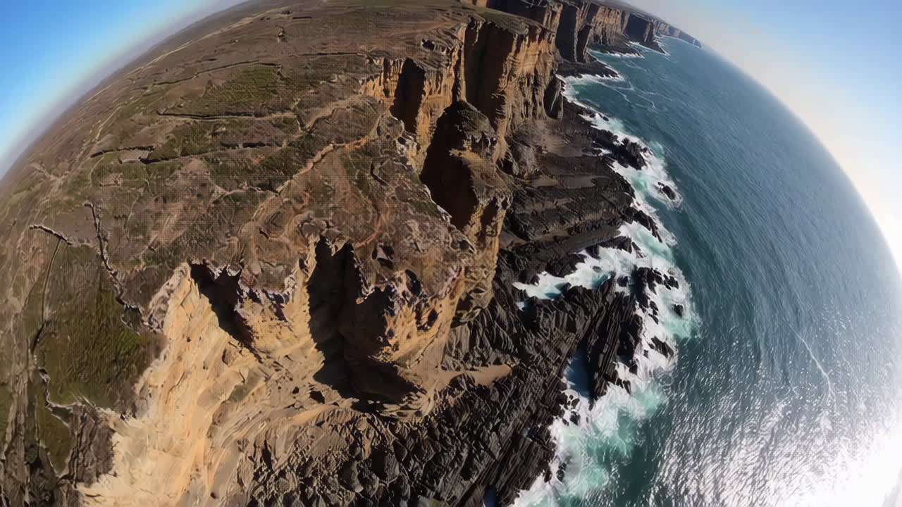 Acantilados costeros y olas vistas desde el aire