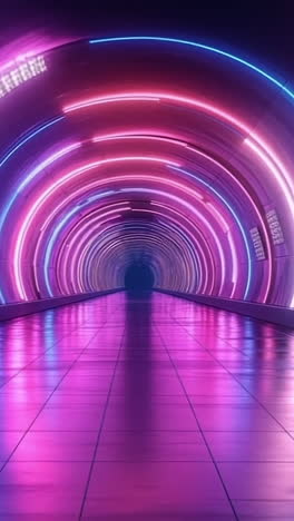 neon tunnel glowing at night. a vibrant tunnel shines with colorful neon lights, creating a mesmerizing atmosphere at night.