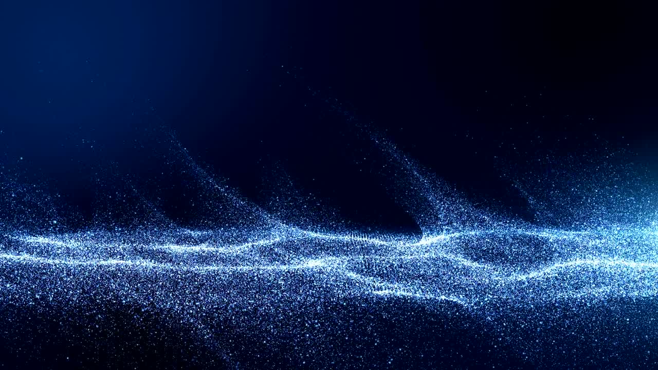 Dark blue digital background signatures with small particles gathered in waves, blue shadows spread throughout the area and areas with deep clarity.