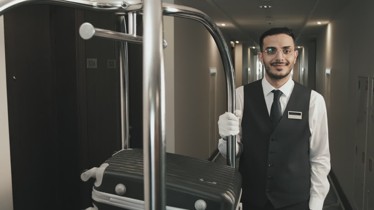 Ritratto di un allegro fattorino in hotel