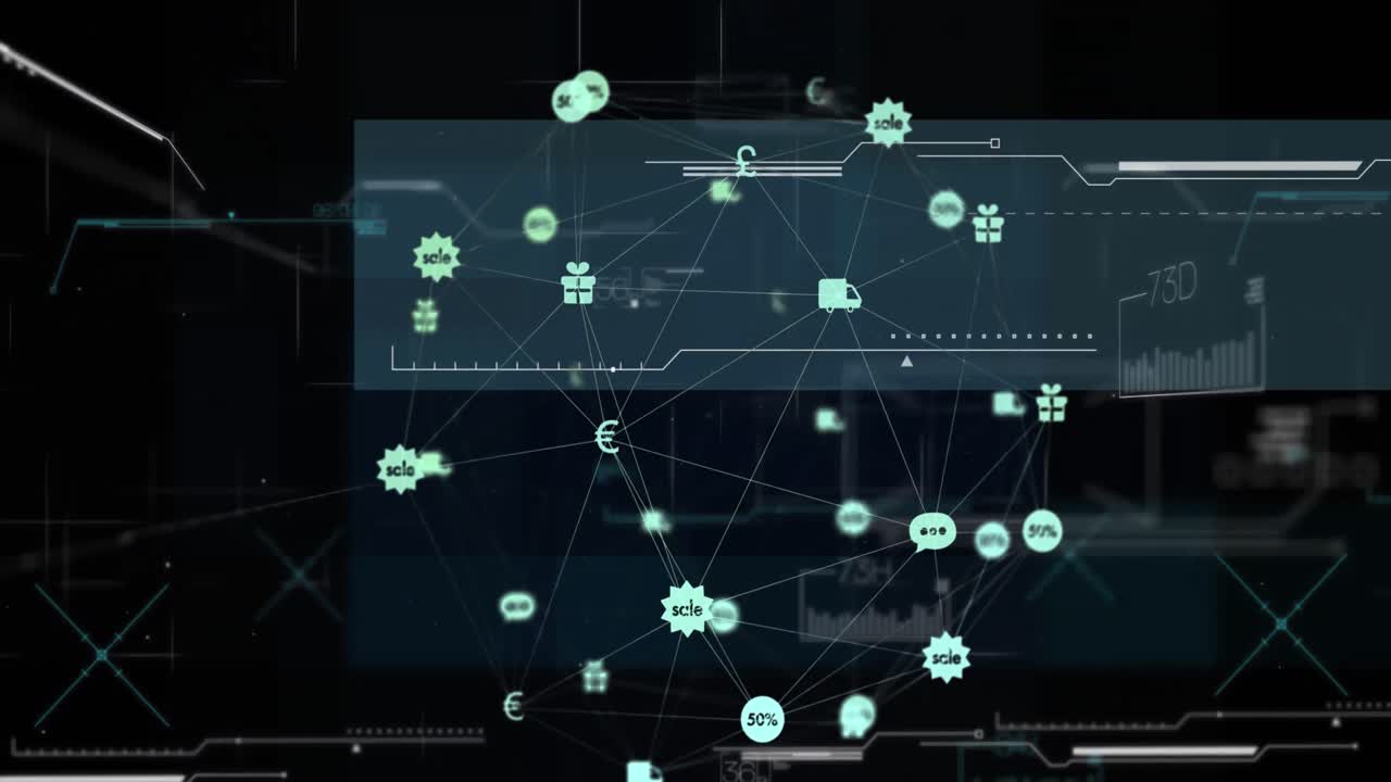 Animazione di orologio e rete di connessioni su sfondo scuro