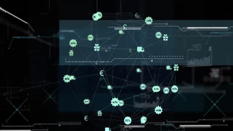 animation of clock and network of connections over dark background