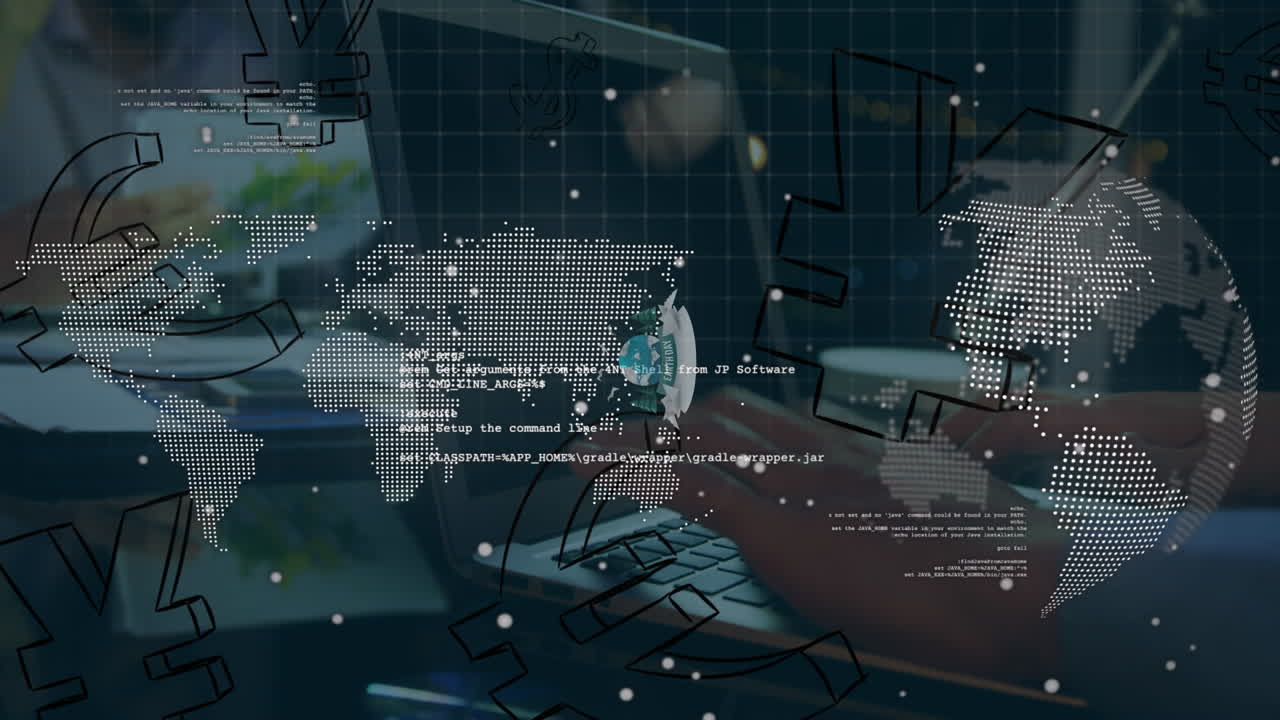 Animation of globe, world map, earth day and data processing over people working in office