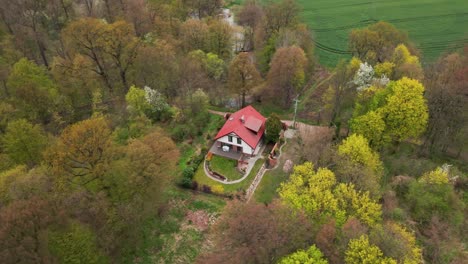 vista aérea de una casa sola en la naturaleza
