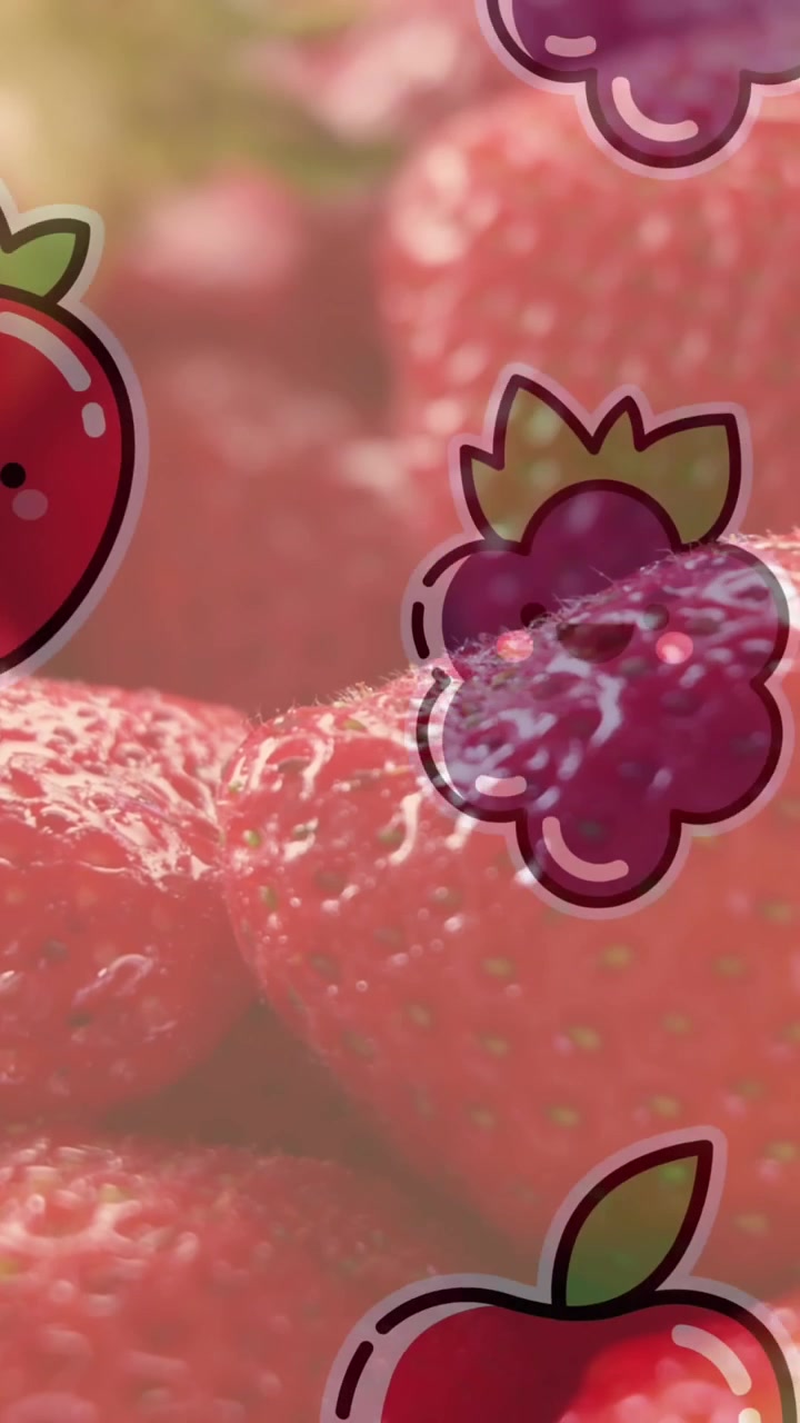 Animazione di illustrazione con frutta su fragole fresche