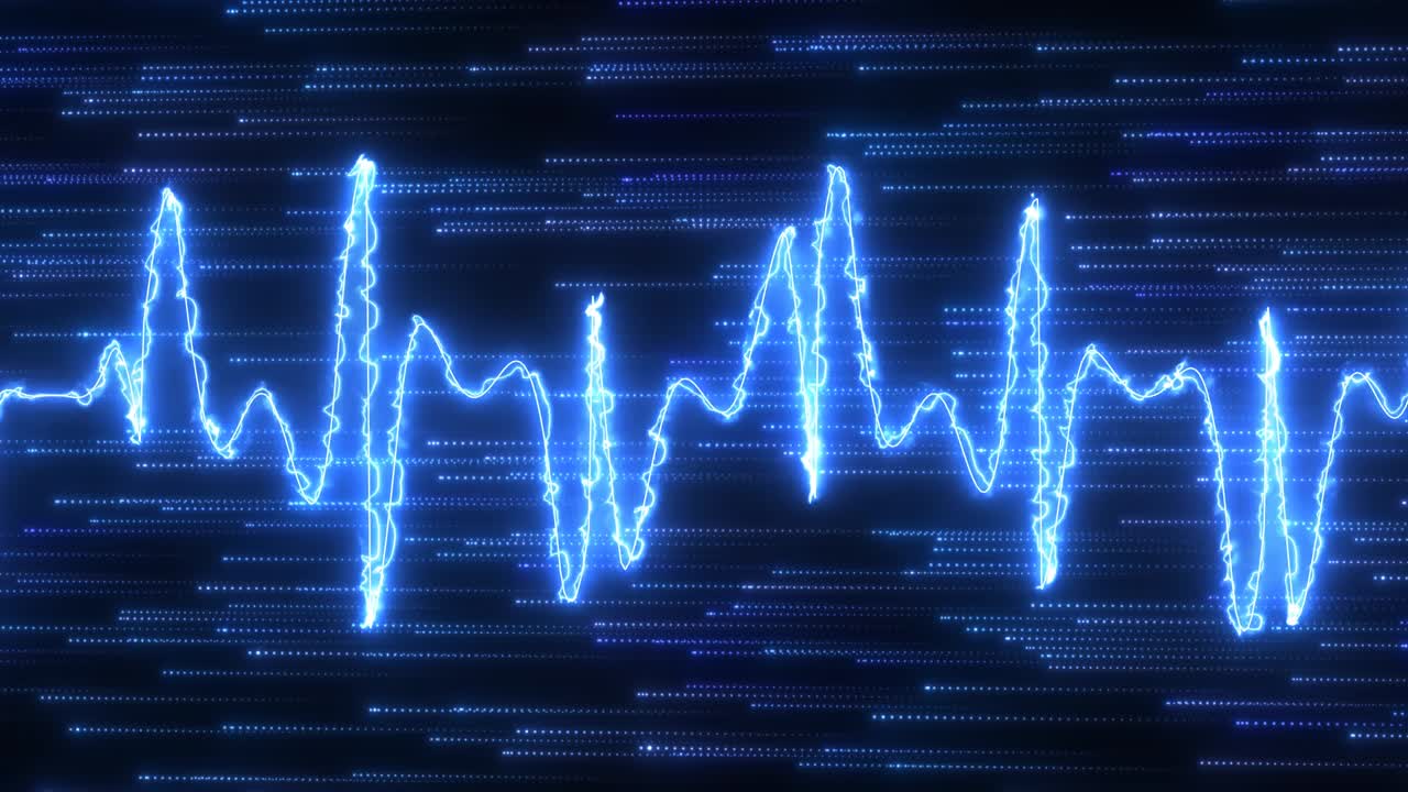 파란색 추상 디지털 전기 파동 및 입자 흐르는 에너지 - 4k 원활한 vj 루프 운동 배경 애니메이션