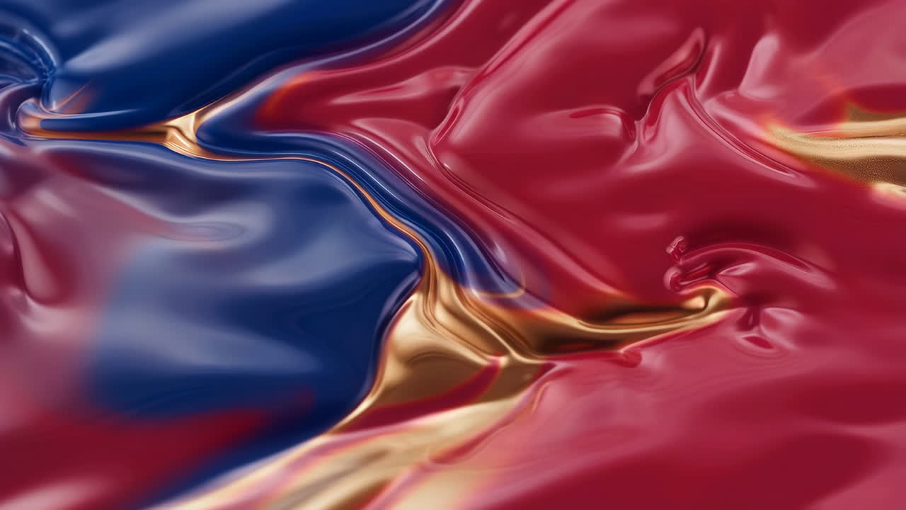 Abstract Swirling Red, Blue, and Gold Fluid Texture
