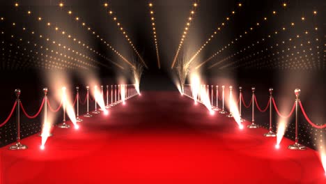 long red carpet with spotlights against red background