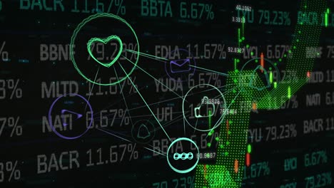 Animation-of-network-of-digital-icons-against-financial-and-stock-market-data-processing