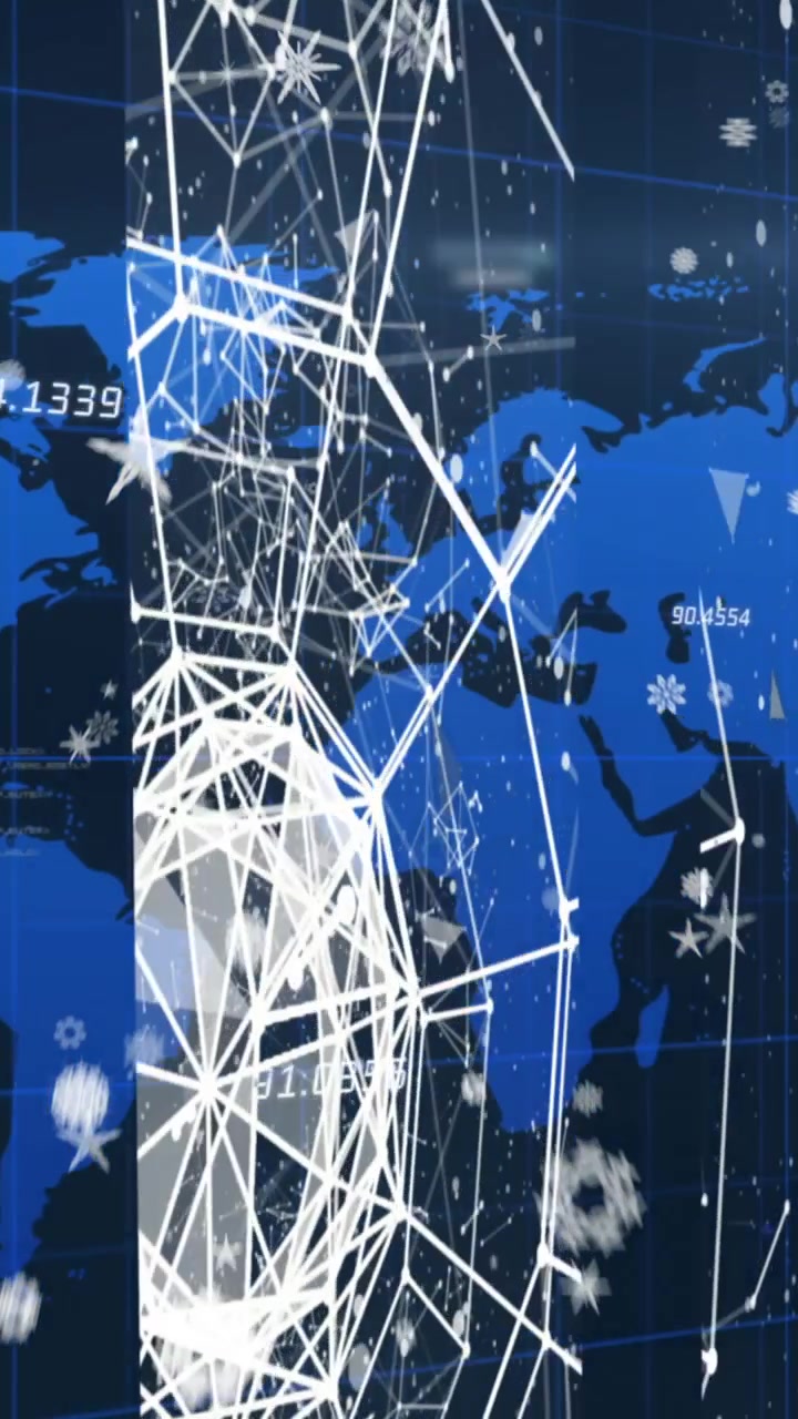 Animation of network of connections over stars, world map and navy background