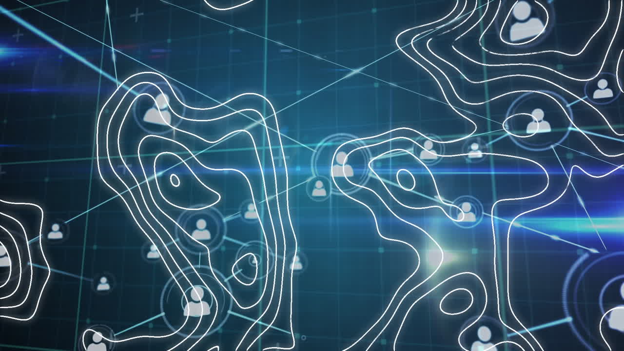 A digital animation of an empty blue matrix is flickering on and off on a screen