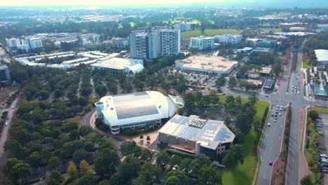 aerial drone view of norwest business park in the suburbs of norwest and bella vista in the hills shire, north west sydney