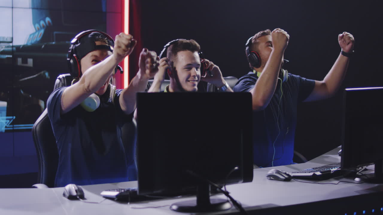 Gaming Team Winning a Match Medium Closeup of a Gaming Team Winning a Match at a Tournament