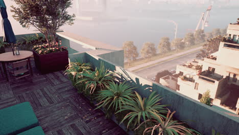 tranquil rooftop balcony with city view