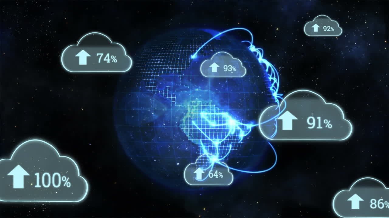 Upload progress clouds and a globe
